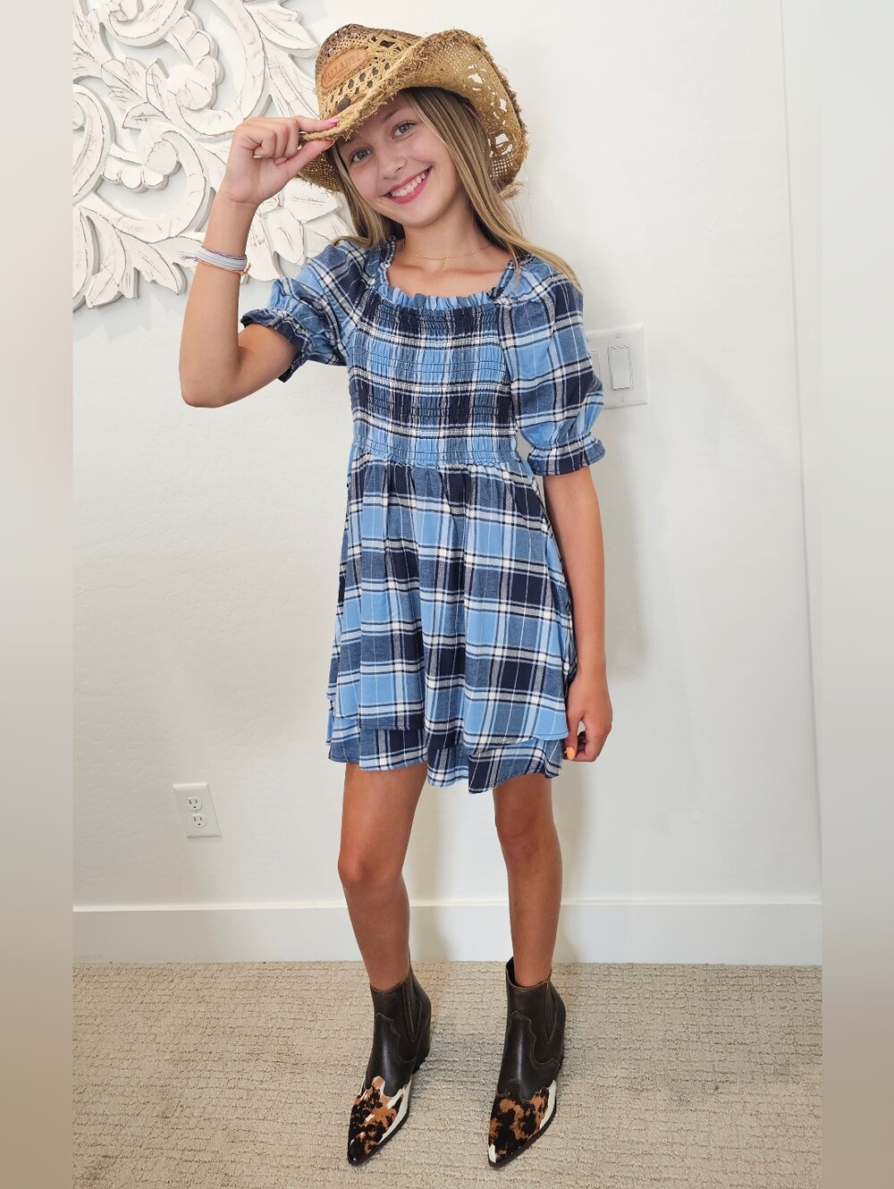 Copper Key Navy Plaid Girls Dress - Size S, M, & Xl